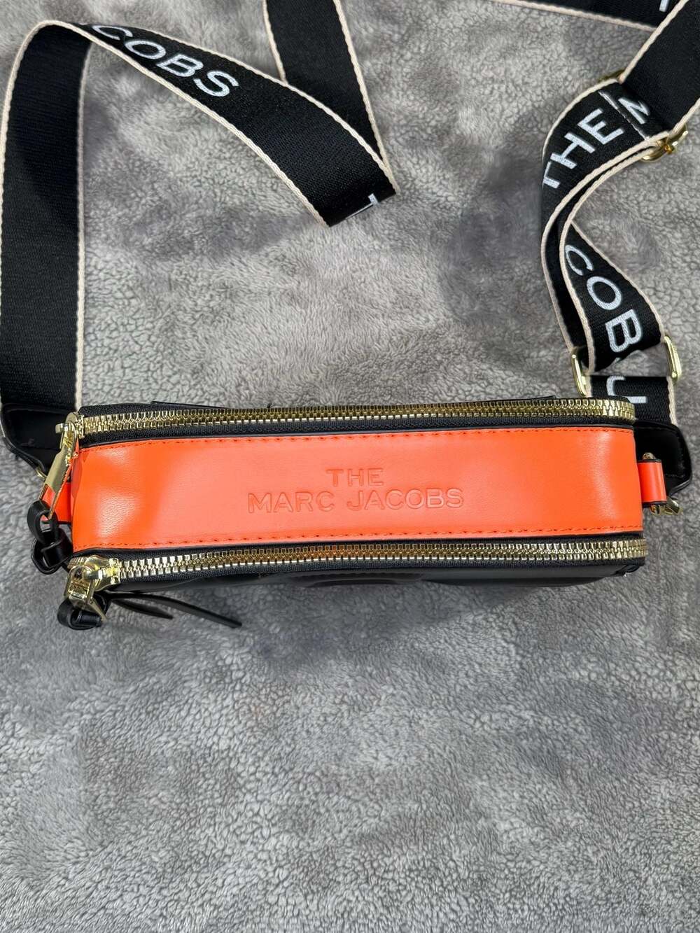Marc Jacobs The Snapshot Colorblock Leather Crossbody Bag Black Orange White - Picture 3 of 8